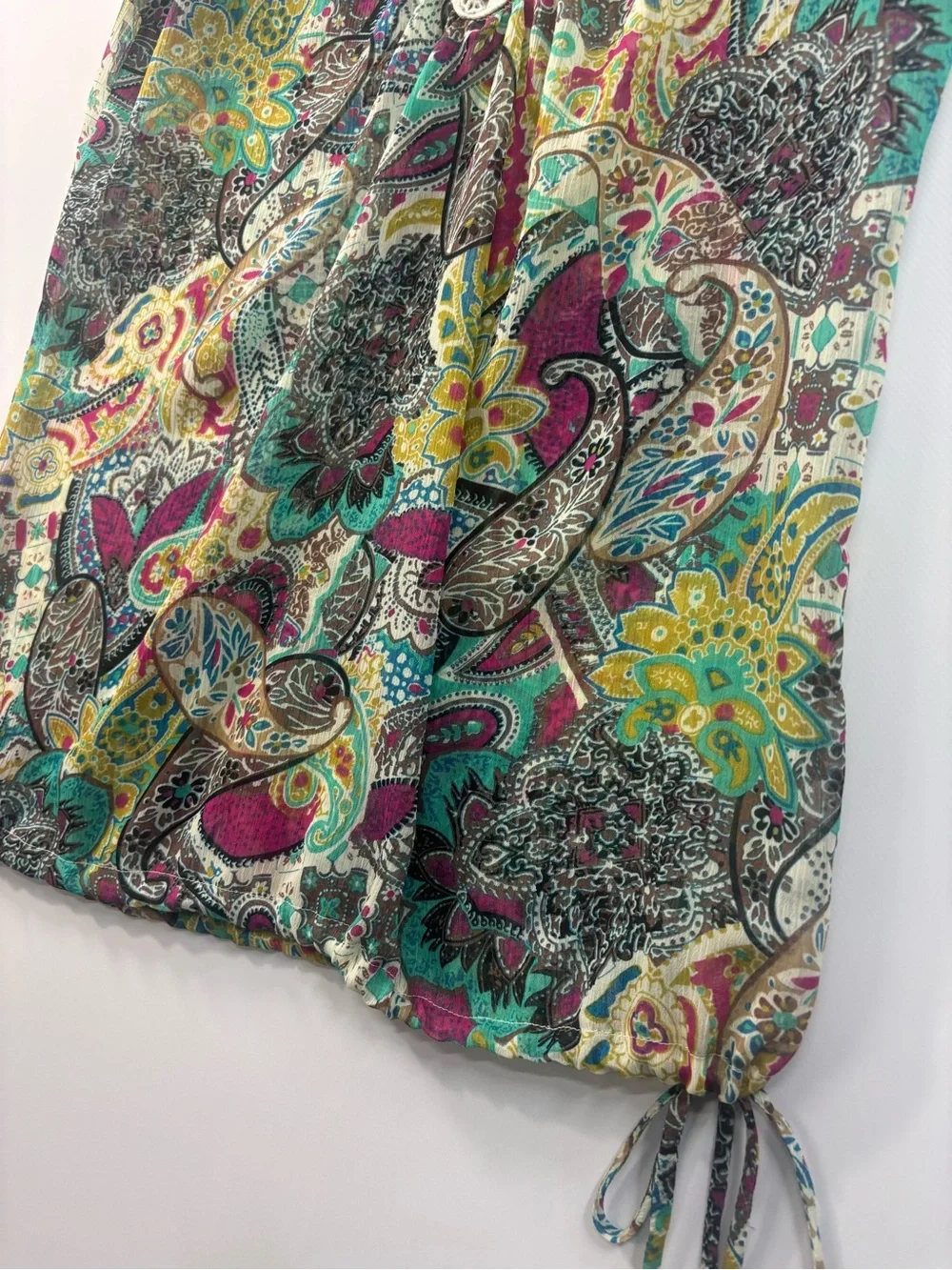 Six Degrees Top Womens Size Large Paisley Crochet Y2K 90s Shirt Tie Waist VTG
